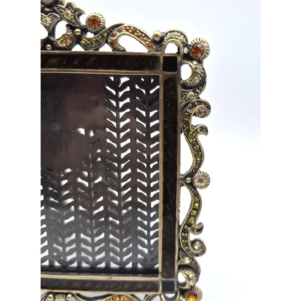 Tizo Jeweled Crystal Enameled 4x4 Frame Amber Champagne Metal